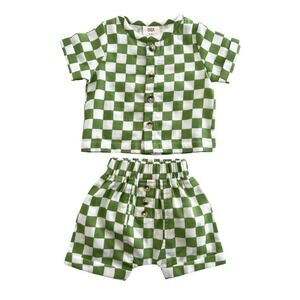 NWOT SIIX LIME CHECKERBOARD ORGANIC 100% Cotton Gauze FINLEY SET‎ 18-24 Easter